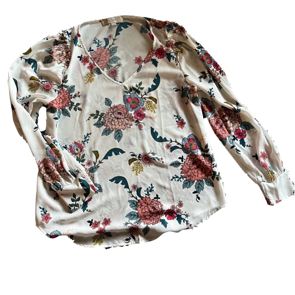 Loft Blouse White Floral EUC